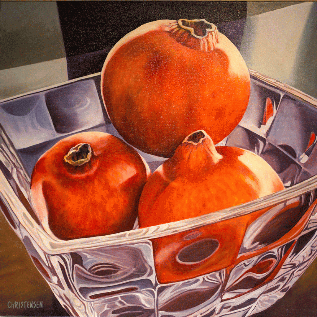 Pomegranates in the glass bowl